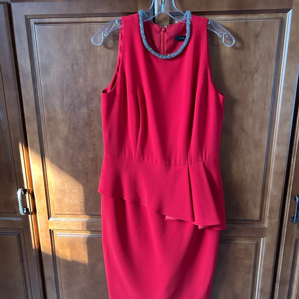 NEW Carmen Marc Valvo Red Dress with Glitter Neckline Size 10